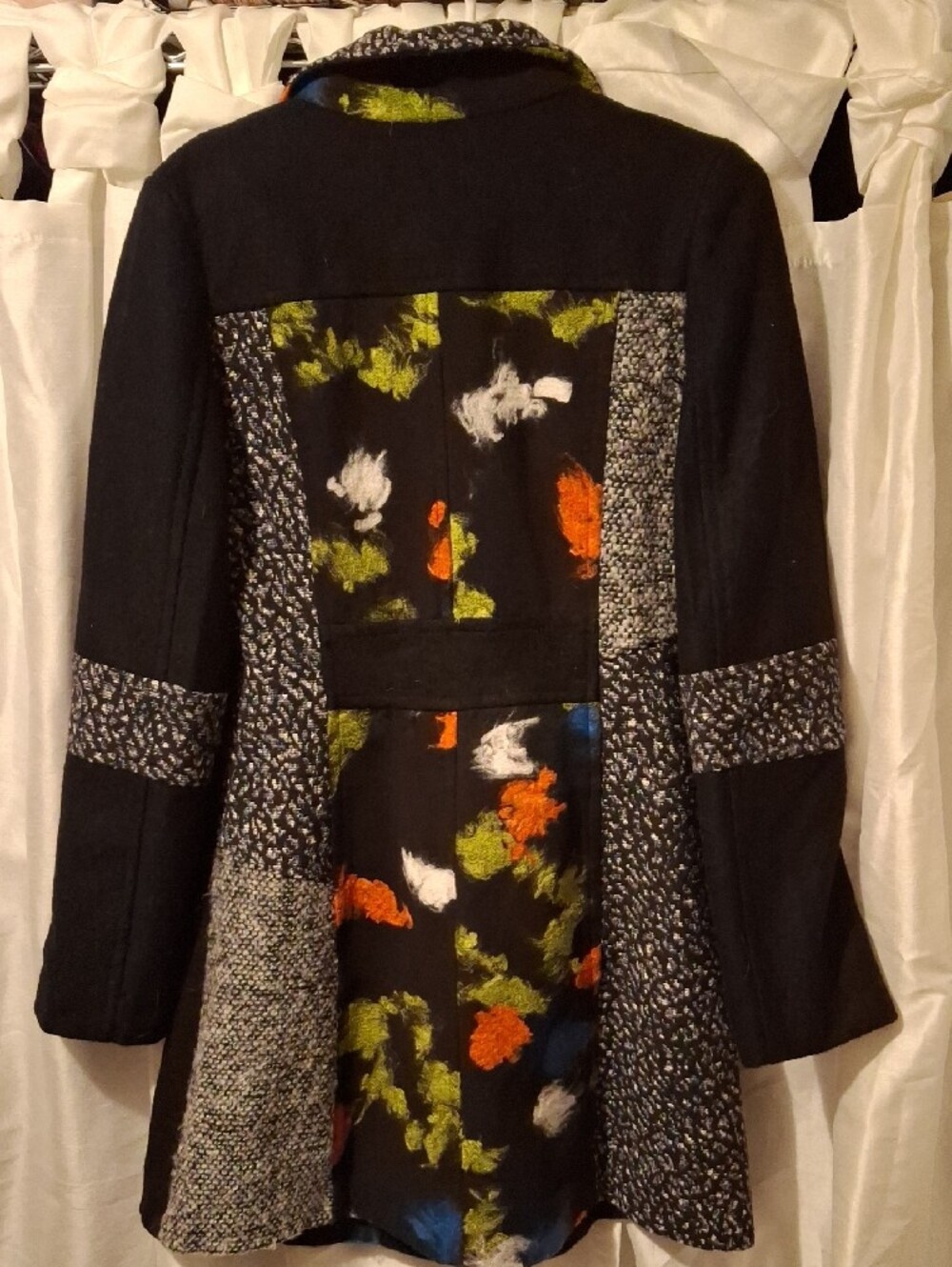 Women's Black Wool Embroidered  Coat - Picture 8 of 14
